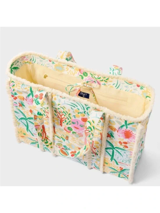 Roller Rabbit Tropical Print Canvas Tote - White, Green, Pink, Yellow - Picture 4 of 4